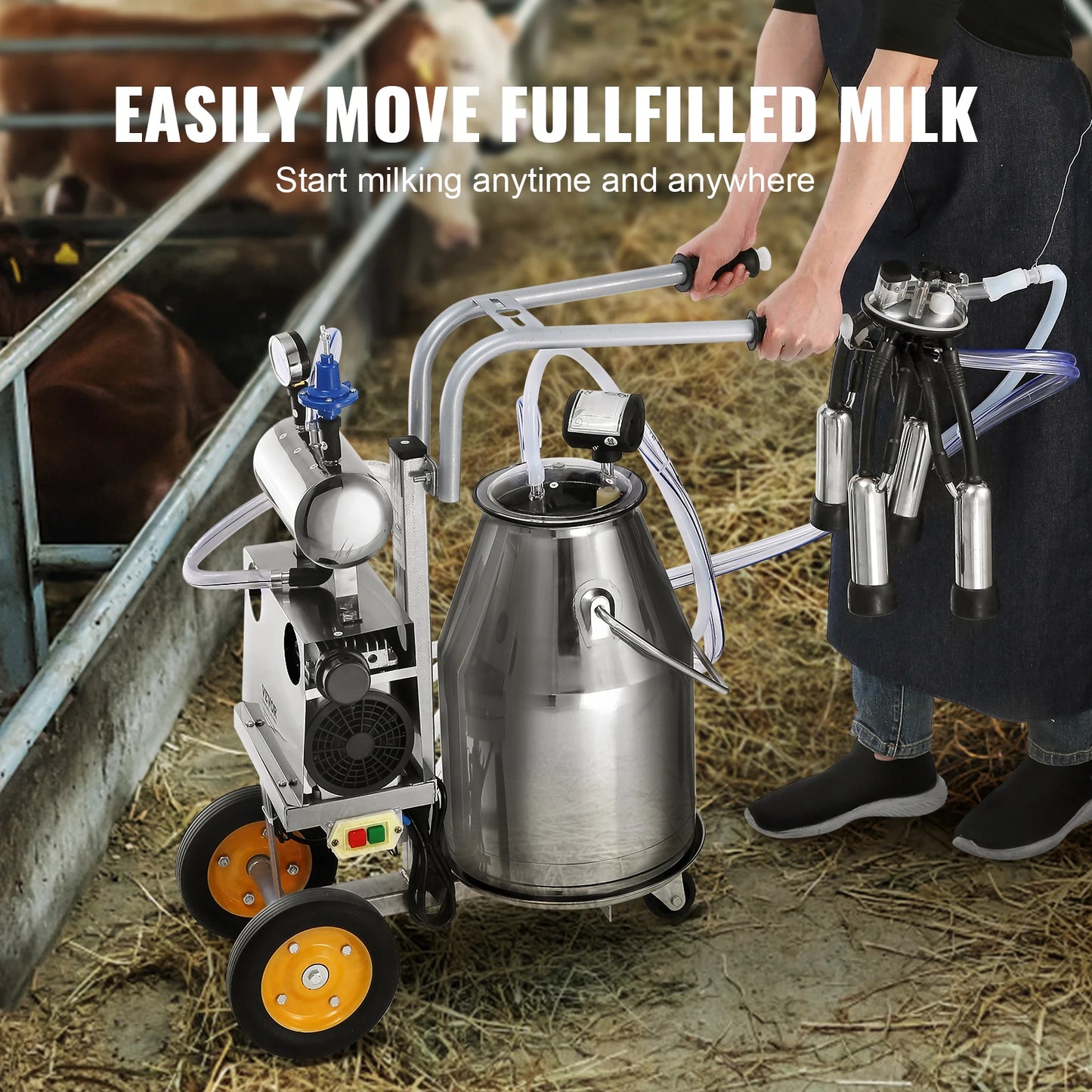 SucceBuy Electric Cow Milking Machine Stainless Steel Pulsation Vacuum