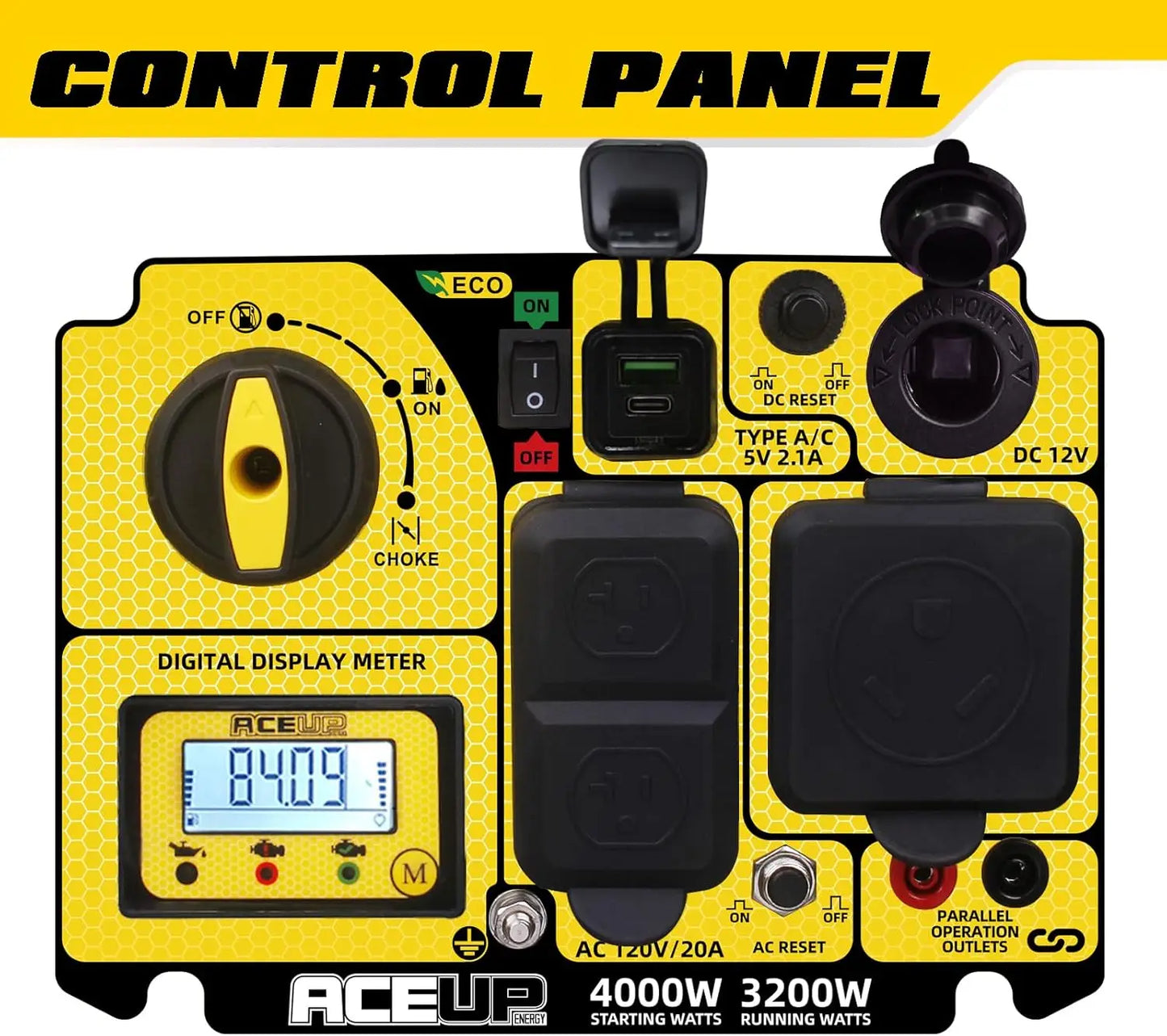 Aceup Energy 4000 Watt Portable Gas Powered Inverter Generator