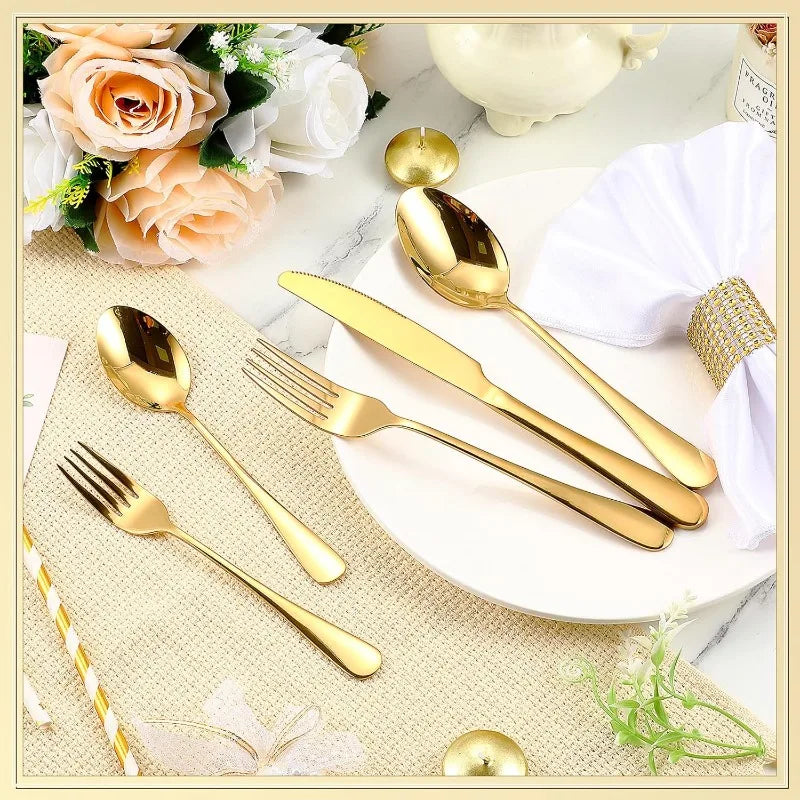 Gold Stainless Steel Flatware Set For 60 Guests Service 300Pcs