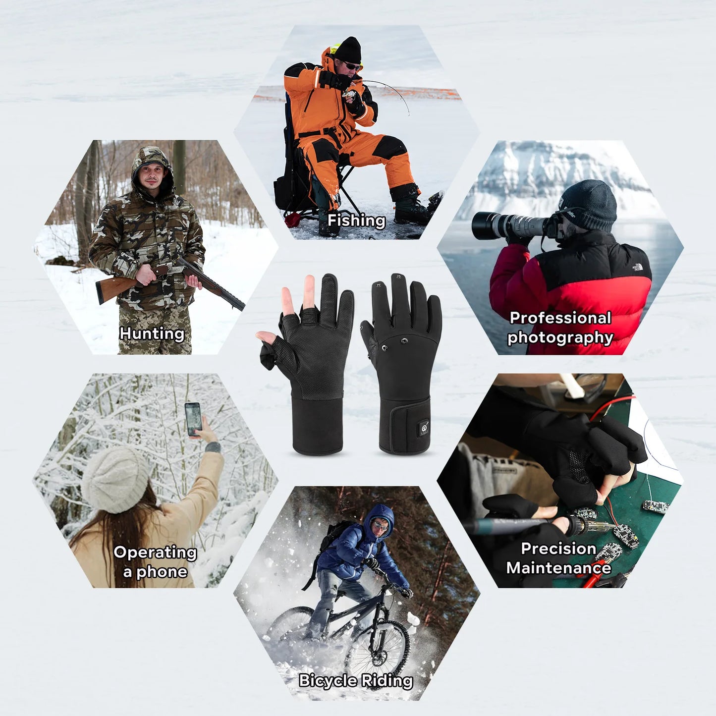 Savior Heat Heated Fishing Gloves Waterproof Winter Two Finger Flip