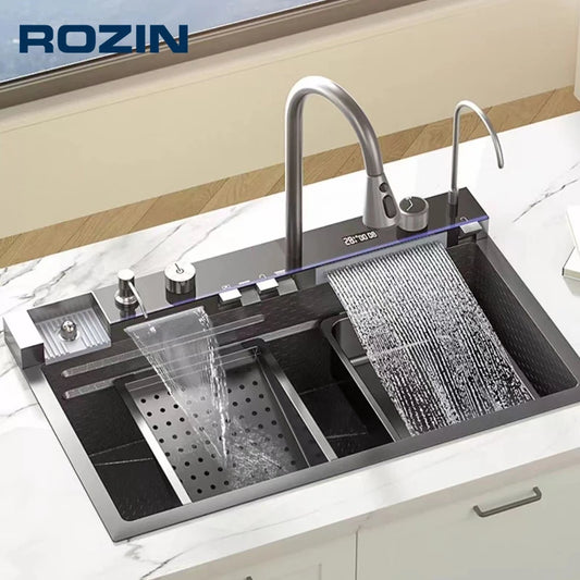 Rozin 304 Stainless Steel Kitchen Sink With Digital Waterfall Faucet