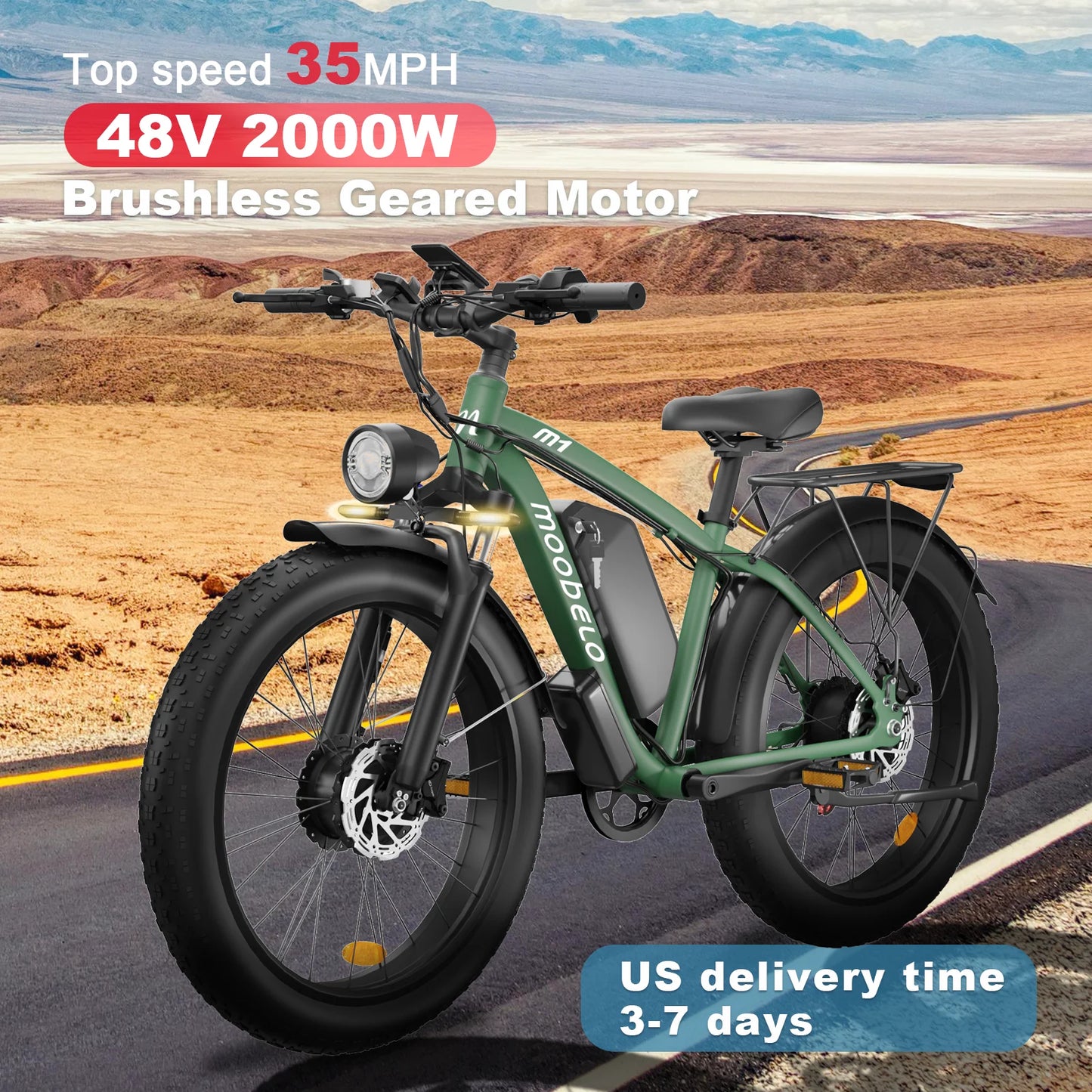 Moobelo M1 48V 22.4AH 2000W Dual Brushless Geared Motor Electric Bike Electric Bicycle Fast Charging Battery One-year warranty