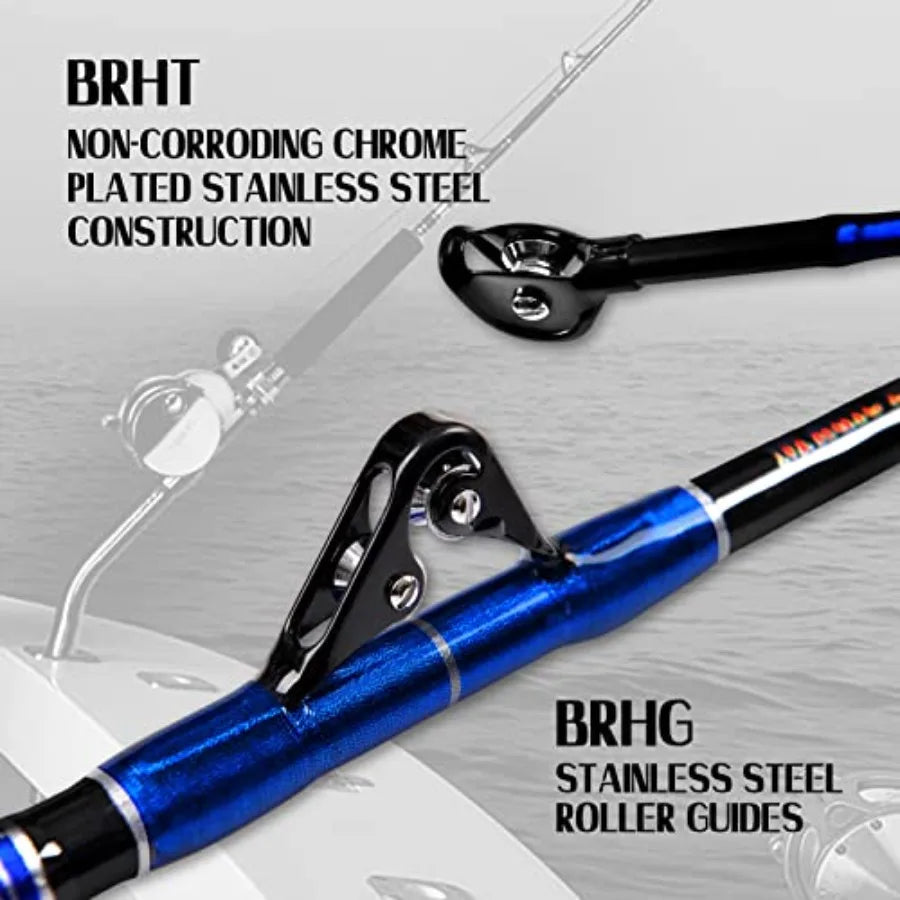 2Piece Saltwater Offshore Heavy Bent Straight Butt Trolling Rod Fishing Roller Rod Conventional Boat Deep Sea Fishing P