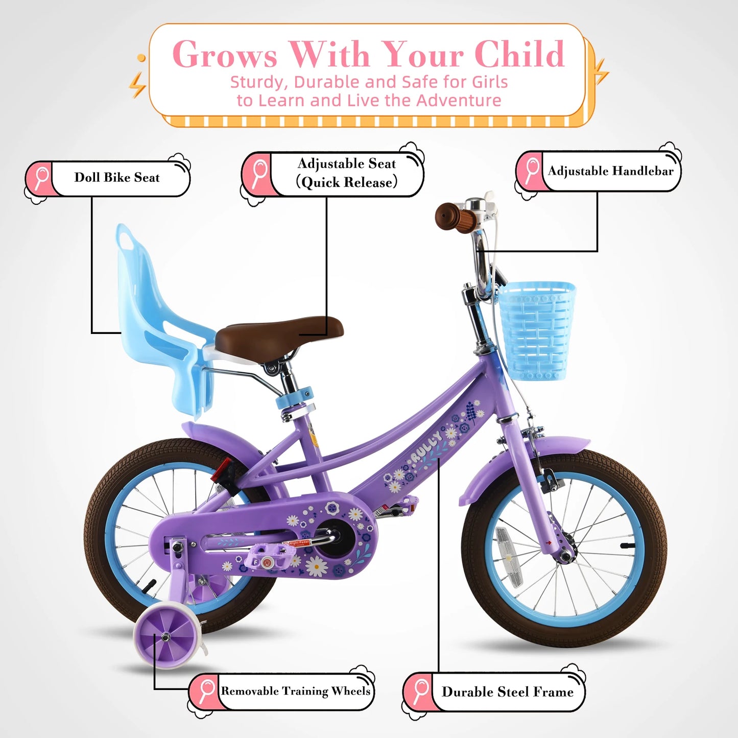 Fork Rully Children's Bicycle With Training Wheels Bell