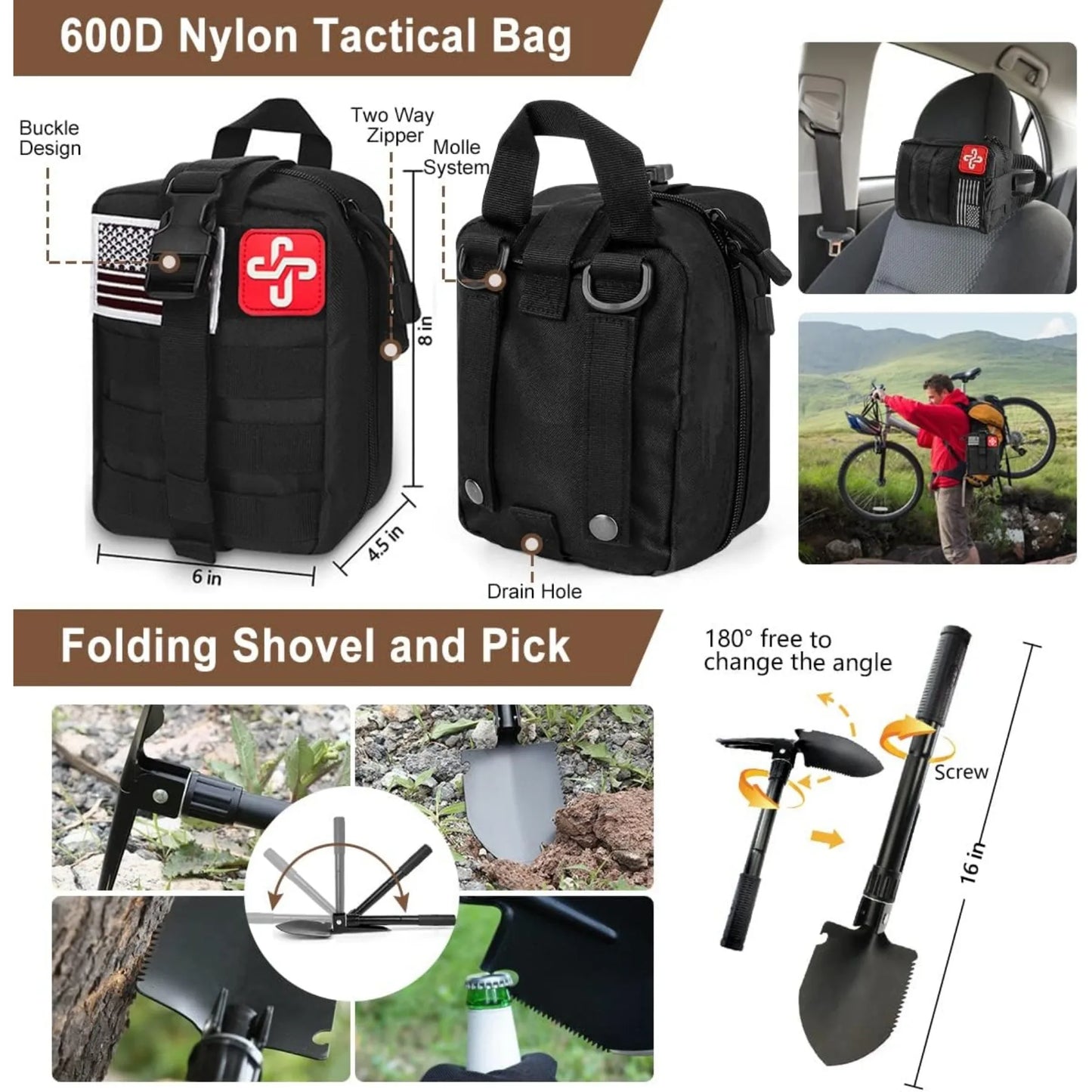 238Pcs Emergency Survival Kit With Molle Pouch And Tent