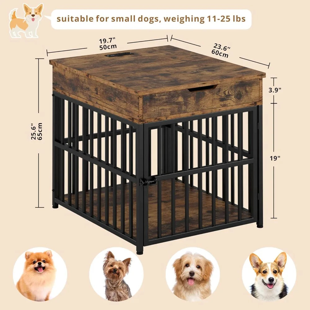 DAFIFY Ironck Dog Crate Furniture End Table With Flip Top Drawer