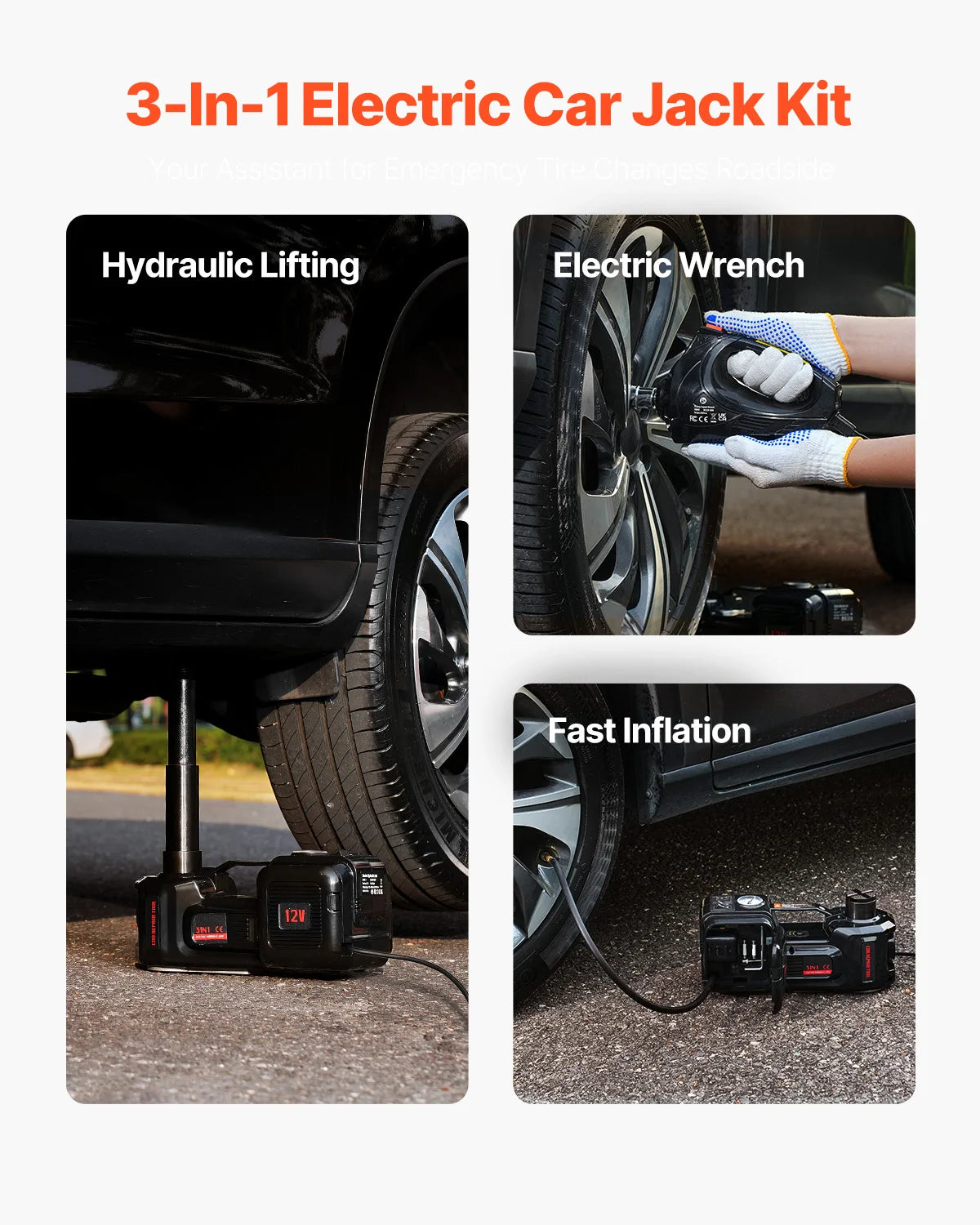 VEVOR 5T Electric Car Jack With 12V Scissor Jack And LED Light