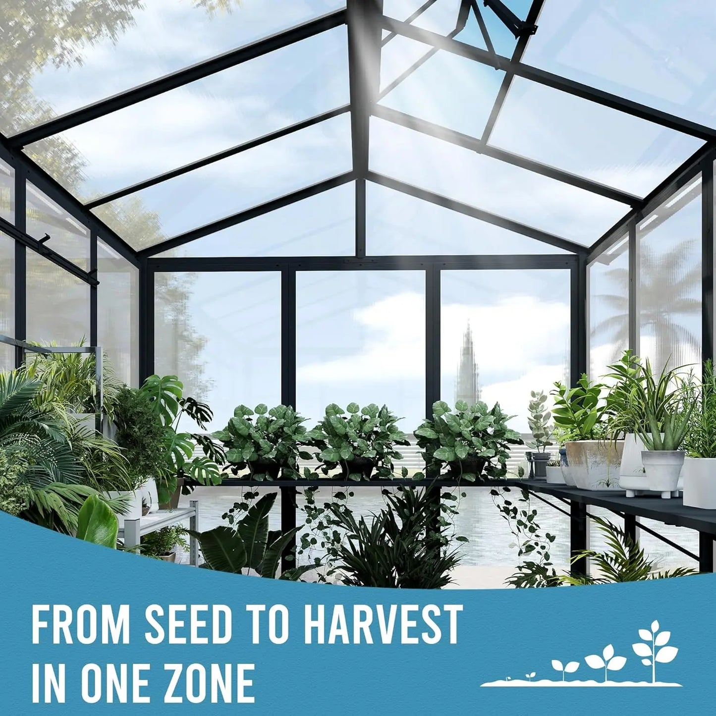 XMSJ Polycarbonate Greenhouse With Automatic Vent And Walk-In Aluminum Frame