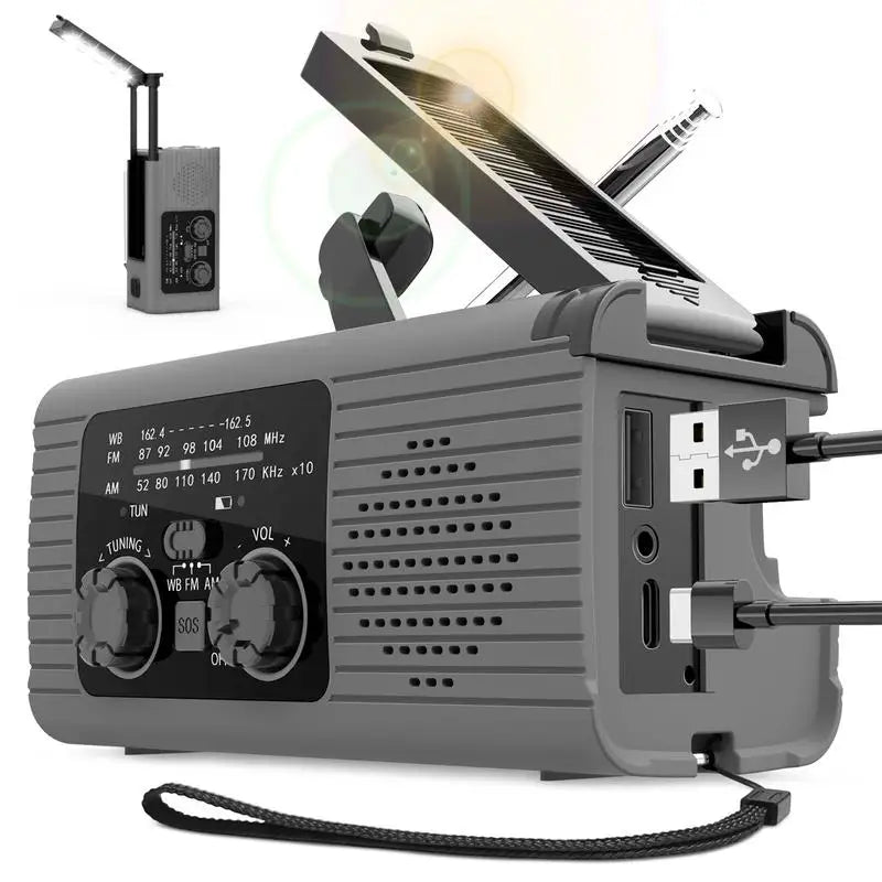 Solar Radio Flashlight For Camping With 3 Way Charging