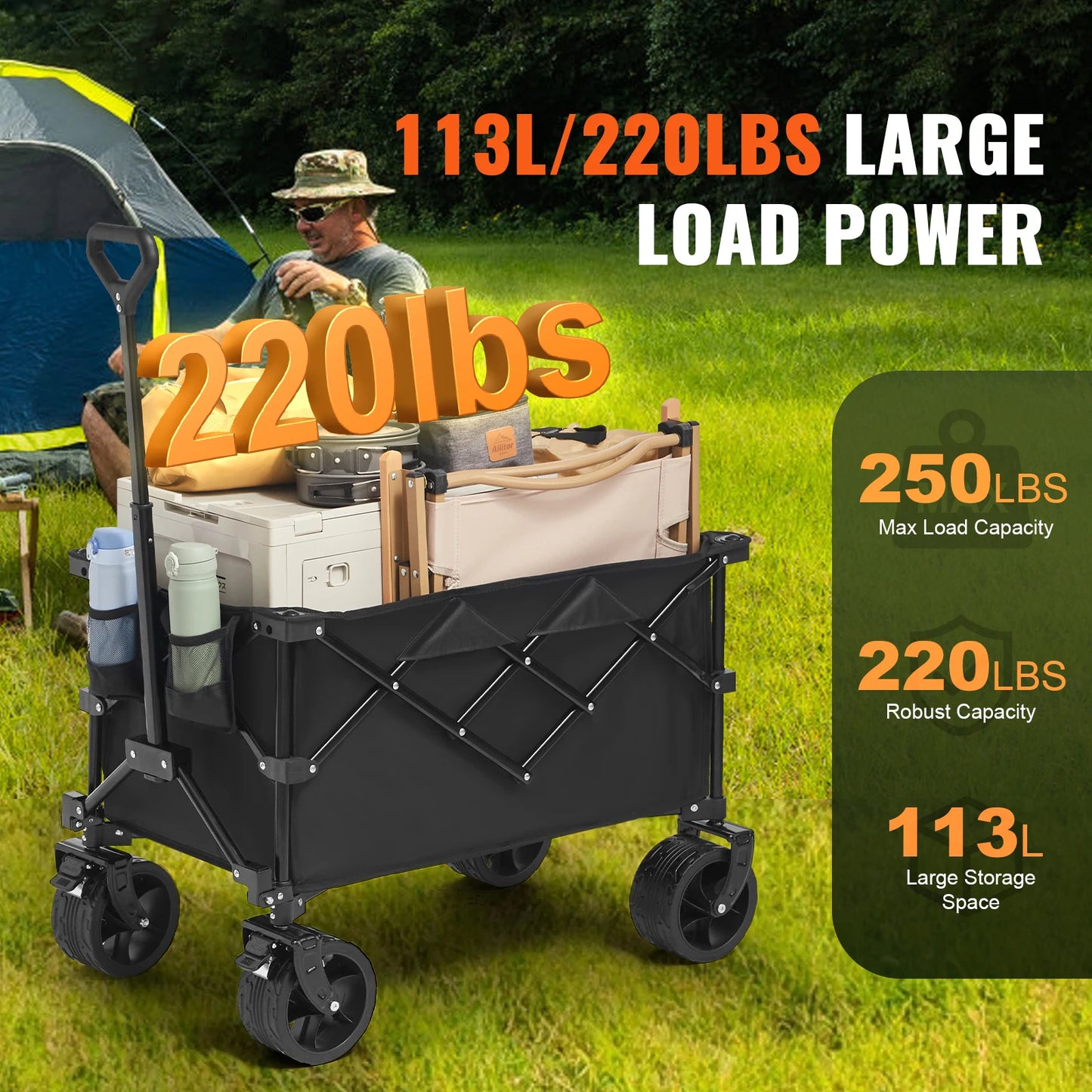 SucceBuy Collapsible Beach Wagon With AllTerrain Wheels And Drink Holder