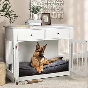 Wooden Dog Crate End Table With Storage Drawers