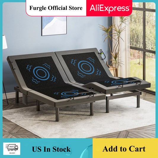 Furgle Adjustable Bed Base With Massage Dual Motors Wireless Remote