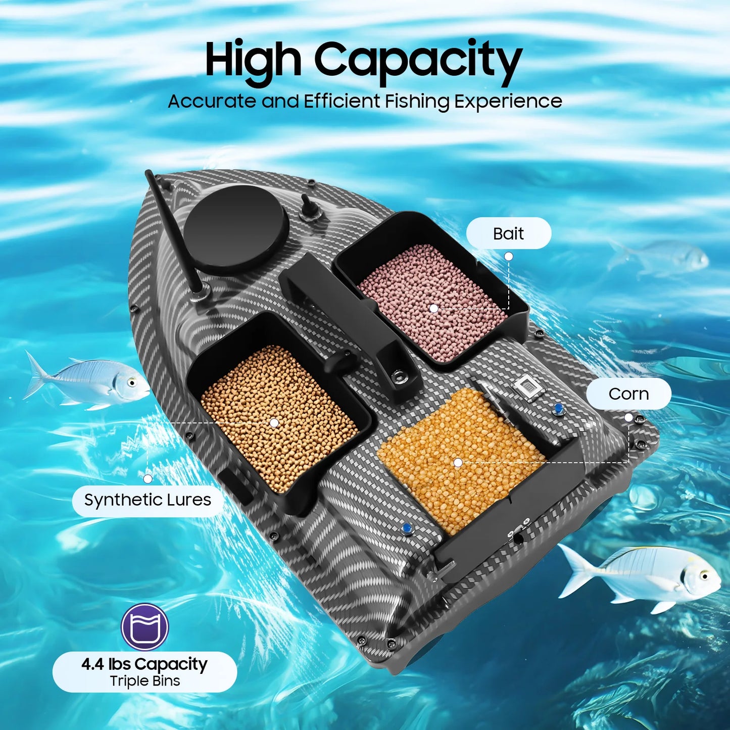 GPS Fishing Bait Boat With Remote Control Auto Return Twin Motors 3 Containers