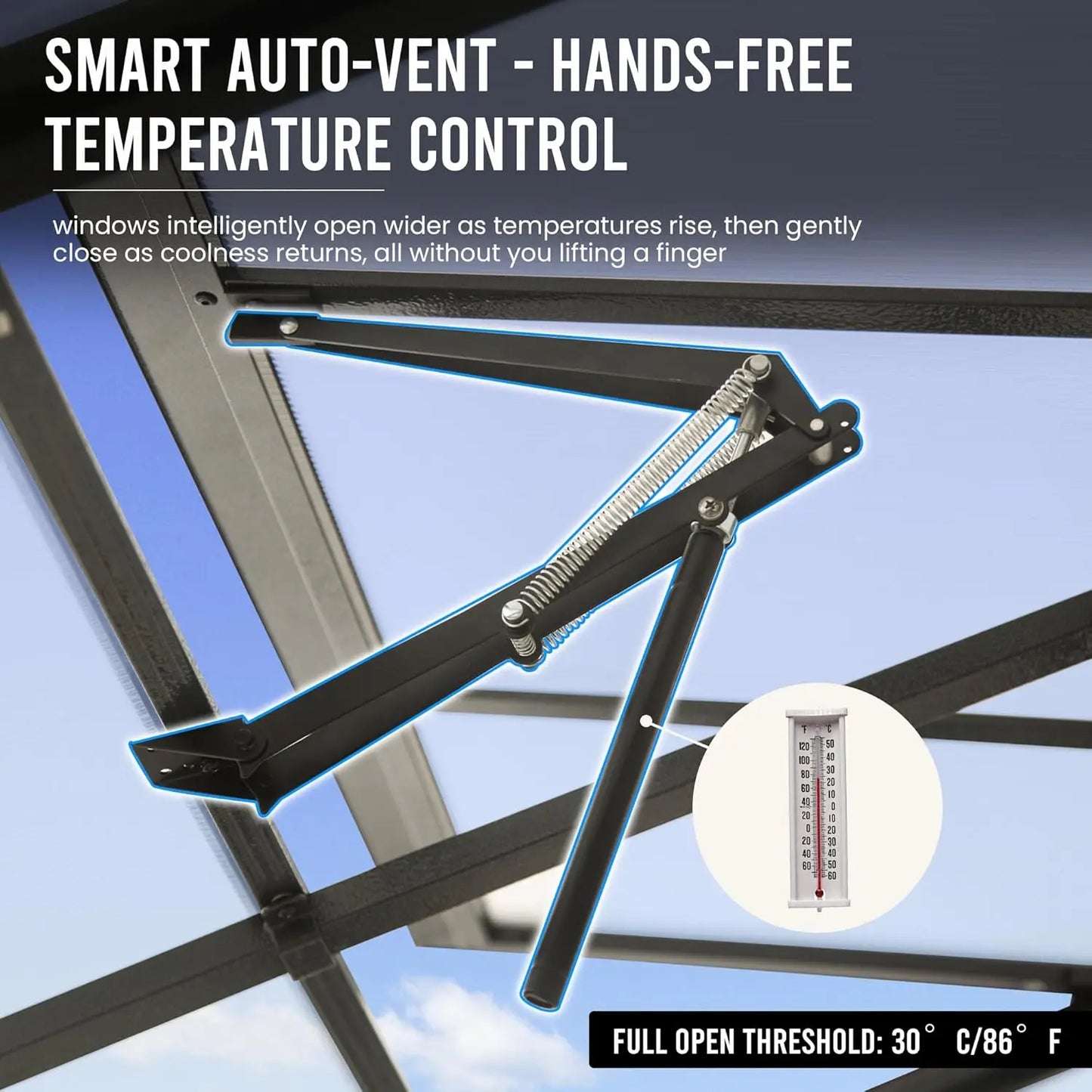 XMSJ Polycarbonate Greenhouse With Automatic Vent And Walk-In Aluminum Frame
