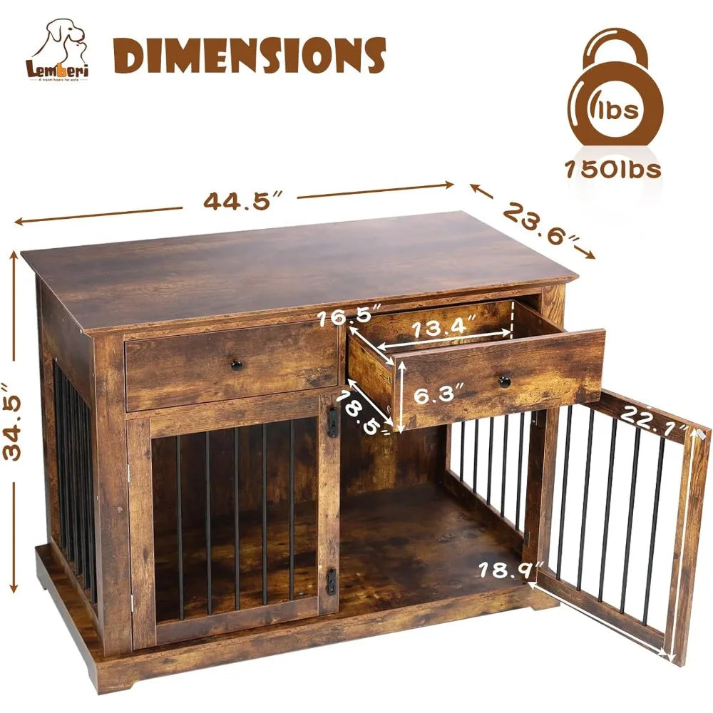 Wooden Dog Crate End Table With Storage Drawers