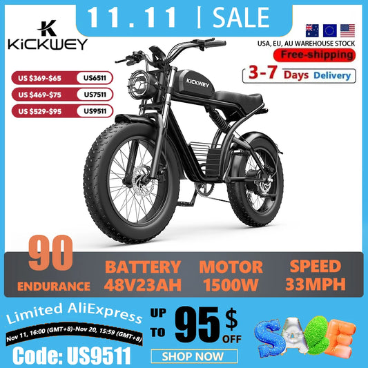 Kickwey K7 Electric Mountain Bike 1500W 48V Fat Tire