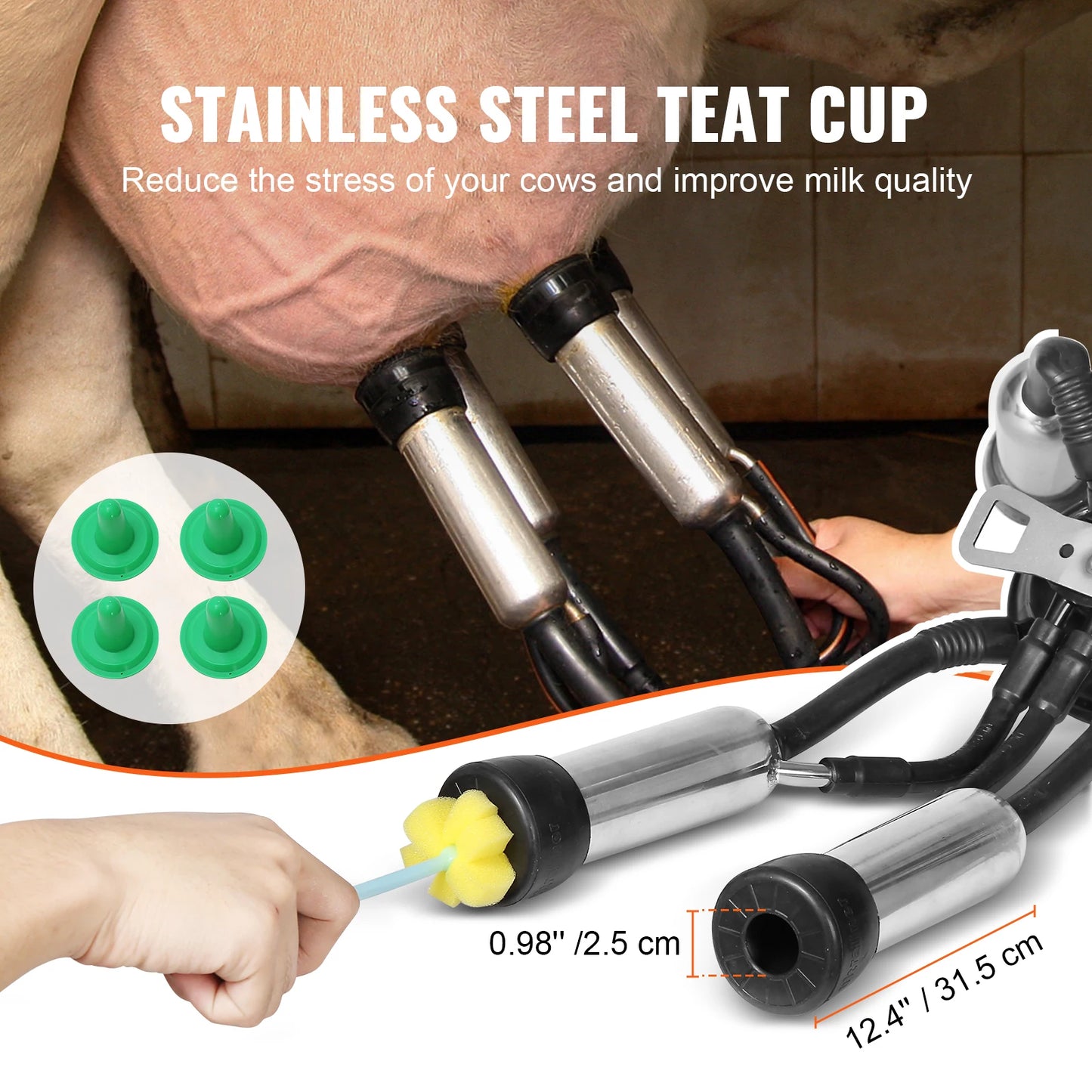 SucceBuy Electric Cow Milking Machine Stainless Steel Pulsation Vacuum