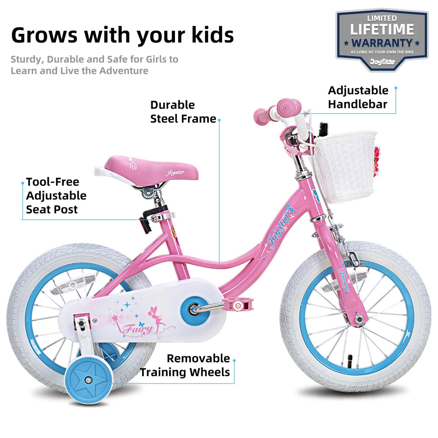 Joystar Fairy Girls Bike With Training Wheels And Basket