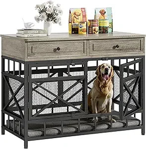 Wooden Dog Crate With Storage Drawers Decorative Kennel Furniture